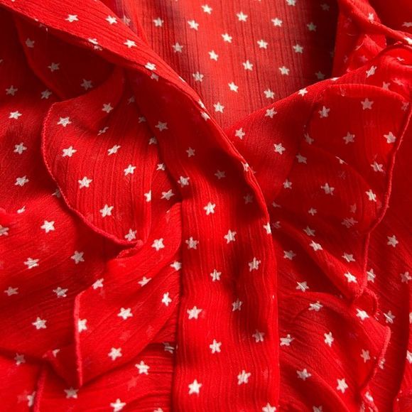 ANA Red Star Print Sheer Blouse Size Small - Picture 3 of 11